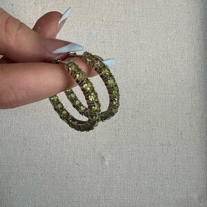 Green Peridot Rhodium Over Sterling Silver Hoop Earrings 8.84ctw